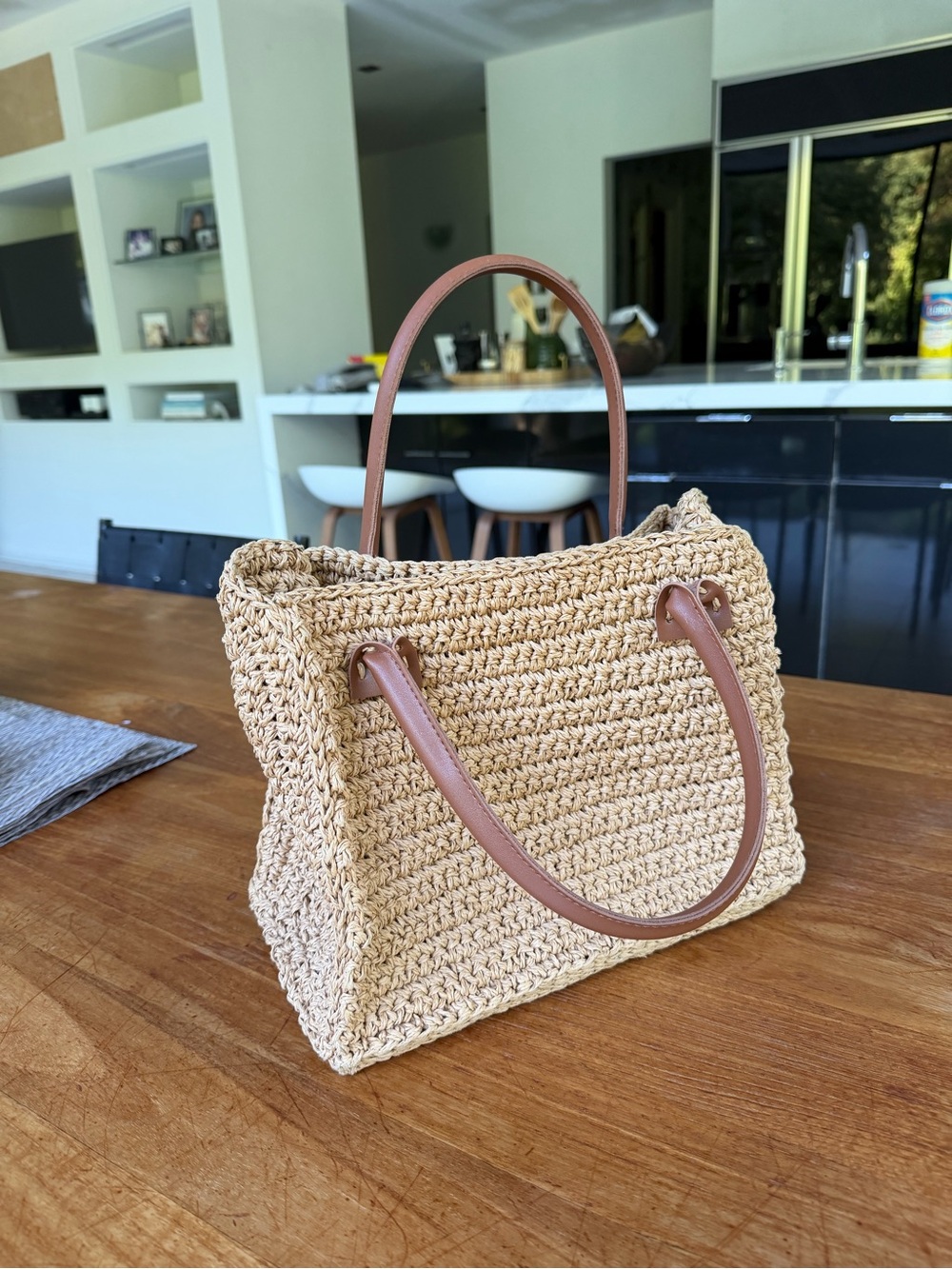 Raffa Hobo with Tan Faux Leather Handles